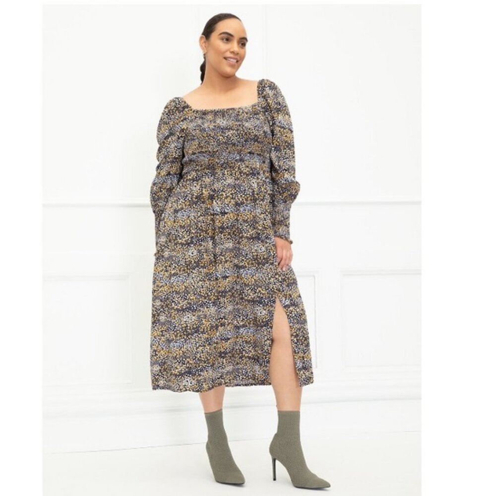 Eloquii Elements Mixed Dot Print Midi Dress W/ Sm… - image 1